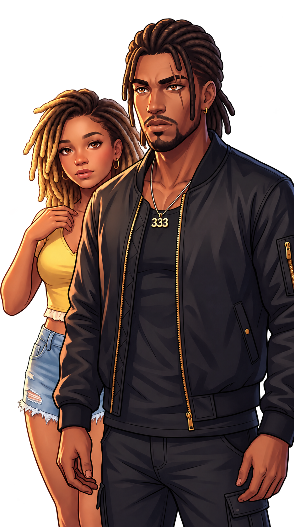 Illustrated portrait of Soulchild333 with a woman in the Soulchild333 world